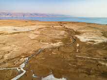 Aerial View Of A Long And Dry Salt River Stream In The Northern Part Of The Dead Sea, Jordan Rift Valley, Israel.