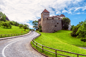 Wall Mural - Vaduz castle and winding road, Liechtenstein, Switzerland, Europe