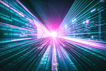 Digital data flow on road with motion blur to create vision of fast speed transfer . Concept of future digital transformation , disruptive innovation and agile business methodology .