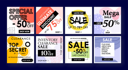 Wall Mural - design social media banners. design of advertising in social networks. a set of banners square shape