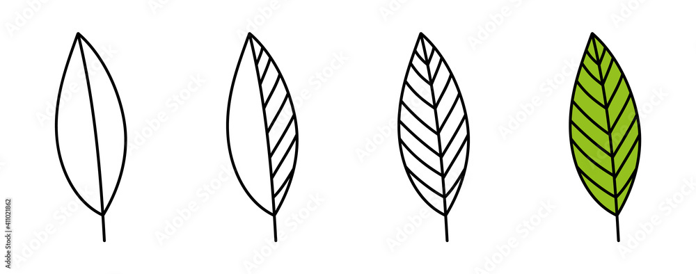 leaf line icons set. Vector illustration isolated on white background - obrazy, fototapety, plakaty 