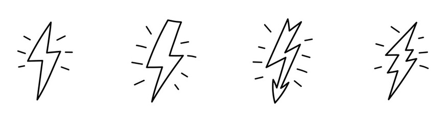 thunder line icons set. Drawn by hand. Continuous line. Vector illustration on white background