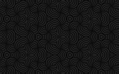 Complex volumetric convex pattern 3d Ethnic geometric embossed black background in doodling style for wallpaper, presentations.