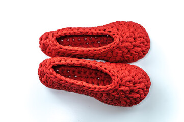 Red Crochet Slippers from Tshirt Yarn