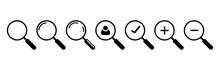 Search Icon. Magnifying Glass Icon.Vector Magnifier Or Loupe Signs Set On White Background.