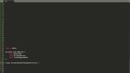 Wall Mural - swift programming language source code typing effect. swift programmer ticker colored commands edito