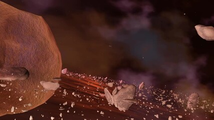 Wall Mural - Animation of asteroid and debris of the planet in outer space.