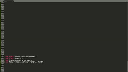 Wall Mural - rust programming language source code typing effect. rust programmer ticker colored commands editor 