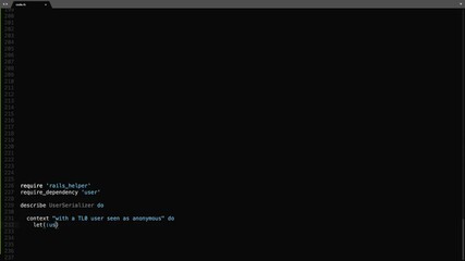 Wall Mural - ruby programming language source code typing effect. ruby programmer ticker colored commands editor 