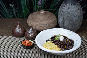 Korean style noodle with black bean sauce 2 - JJajang Myun