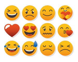 Poster - heart and cartoon emojis icon set, colorful design