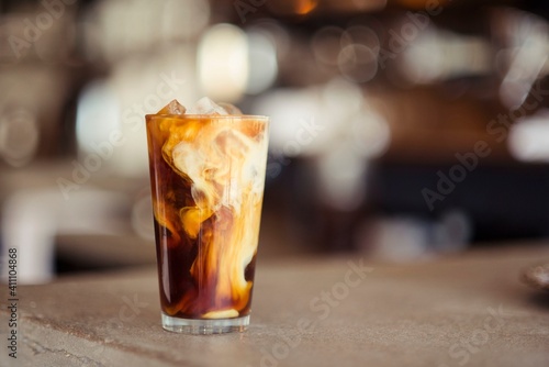 Close-up Of Iced Coffee In Glass On Table