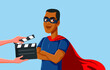 Crew Filming a Superhero Movie Vector Illustration