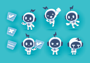 set of funny cartoon modern robots mascot