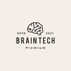 Canvas Print - brain tech hipster vintage logo vector icon illustration