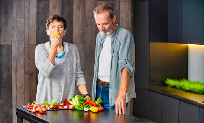 Wall Mural - aged couple in the kitchen