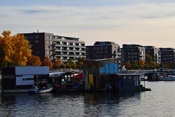 Sticker - Panorama am Fluss Spree im Herbst, Rummelsburg, Berlin