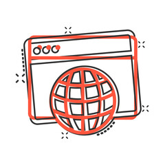 Wall Mural - website domain icon in comic style. global internet address cartoon vector illustration on white iso