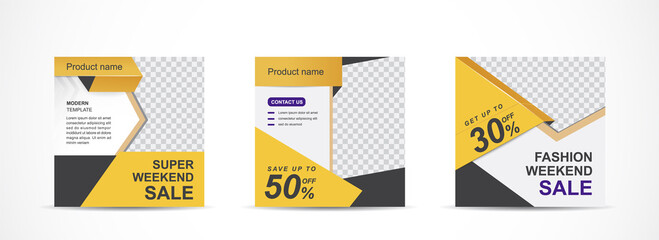 Canvas Print - Set square banner template for social media post and web internet ads.vector illustrations.	