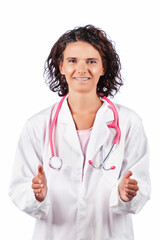 Female doctor with pink stethoscope