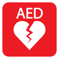 Sticker - AED,automated external defibrillator / aed sign with heart and electricity symbol flat vector icon	
