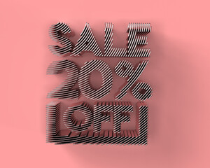Wall Mural - 3D Render 20% OFF Sale Discount Banner - Discount offer 3D Illustration Design.
