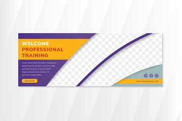 Wall Mural - modern colorful banner template for professional training. soft blue, orange and purple banner desig