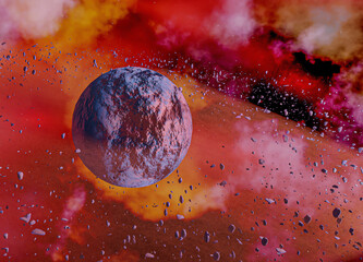 Wall Mural - Rocky planet in a flaming galaxy in outer space 