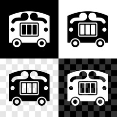 Sticker - Set Circus wagon icon isolated on black and white, transparent background. Circus trailer, wagon wheel. Vector.