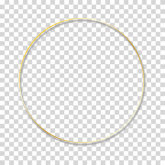 Wall Mural - round gold metal frame with shadow on transparent background