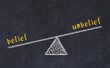 © iushakovsky - Chalk drawing of scales with words belief and unbelief. Concept of balance