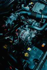 Canvas Print - Vertical closeup shot of a clean car engine