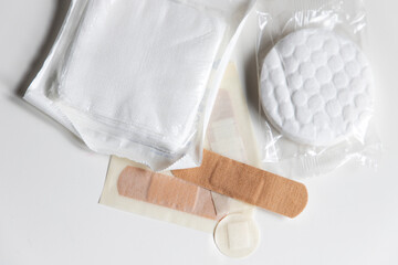 gauze, cotton and different types of band-aids