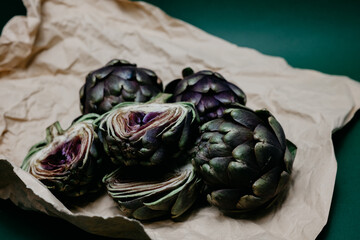 Artichoke flower, purple edible bud isolated