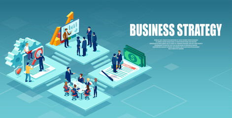 Wall Mural - vector of an open space office with businesspeople working as a team to provide best customer servic