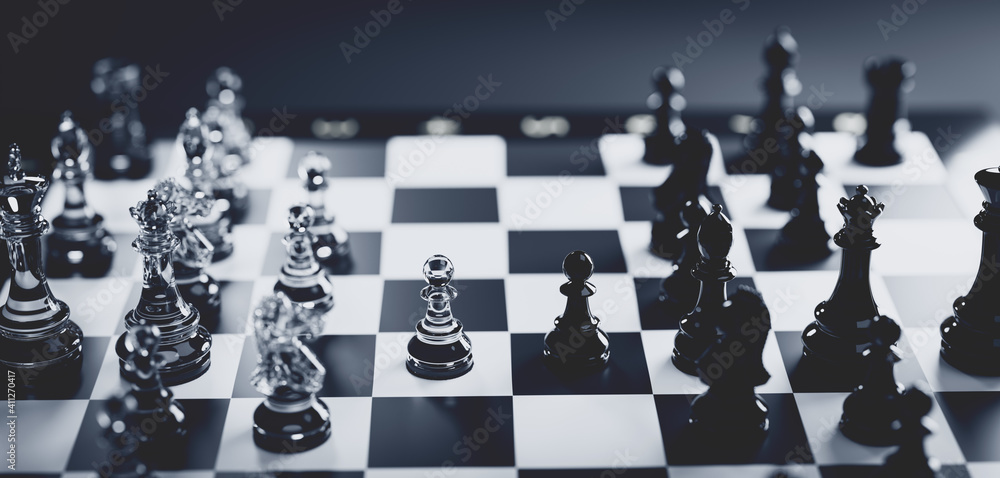 Chess game. Strategic desicion making. Plan and competition - obrazy, fototapety, plakaty 