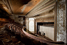 Side View Of An Ornate Abandoned Theater