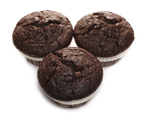 Wall Mural - Chocolate muffin isolated on white background, top view