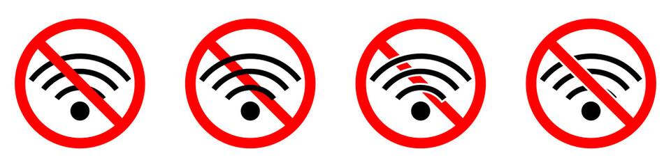 Sticker - No wifi signal. WI-FI is prohibited. Stop WI-FI icon. Vector illustration.