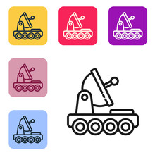 Black Line Mars Rover Icon Isolated On White Background. Space Rover. Moonwalker Sign. Apparatus For Studying Planets Surface. Set Icons In Color Square Buttons. Vector.