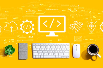 Wall Mural - web development concept with a computer keyboard and a mouse