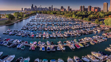Harbor Against Chicago Skylines