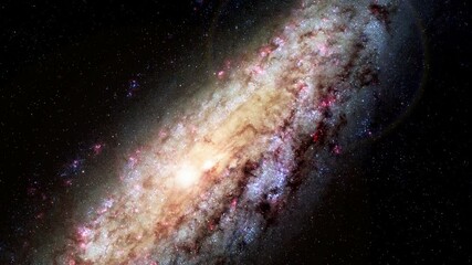 Wall Mural - Approaching to spectacular galaxy rotating in outer space and animated stars in sky. Based on image furnished by Nasa
