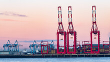 Mega Cranes At The Port Of Liverpool Docks River Mersey UK