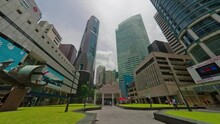 Sunny Day Singapore Cityscape Famous Raffles Place Panorama 4k Timelapse