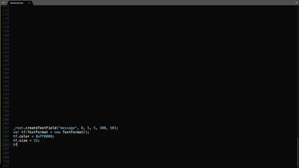 Wall Mural - actionscript programming language source code typing effect. actionscript programmer ticker colored 
