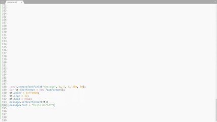 Wall Mural - actionscript programming language source code typing effect. actionscript programmer ticker colored 