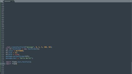 Wall Mural - actionscript programming language source code typing effect. actionscript programmer ticker colored 