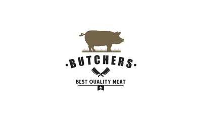 Poster - Vintage Hipster Meat Butcher shop label logo design in white background