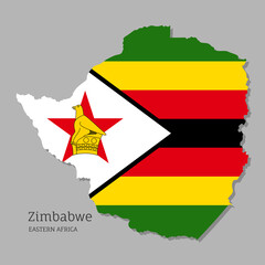 Wall Mural - map of zimbabwe with national flag. highly detailed editable zimbabwean map of eastern africa countr